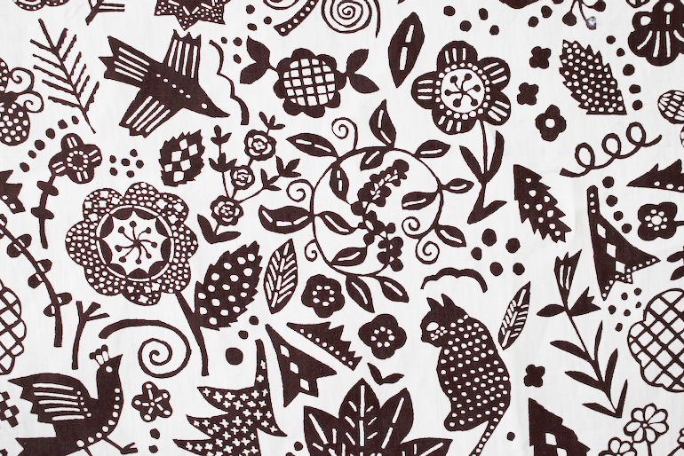 LINNET リネンプリント 明るい外へ<br />黄×焦茶