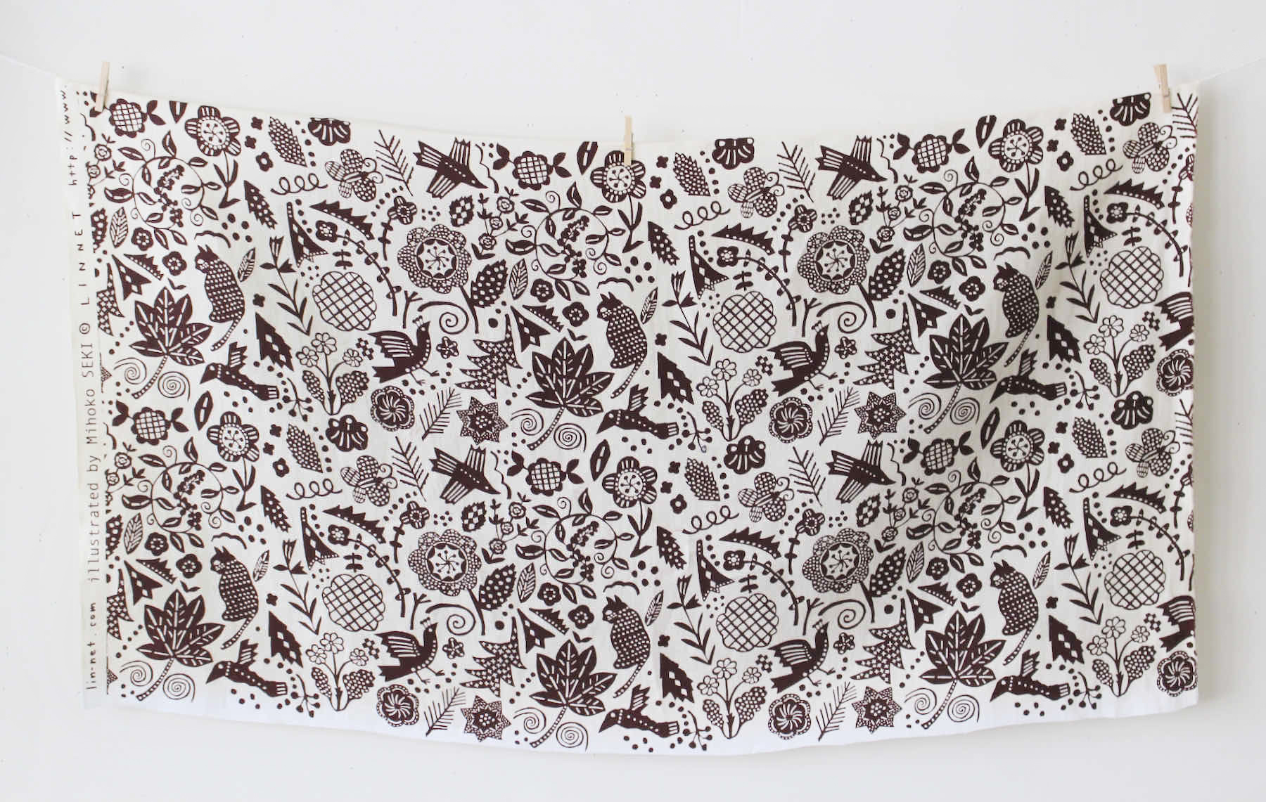 LINNET リネンプリント 明るい外へ<br />黄×焦茶