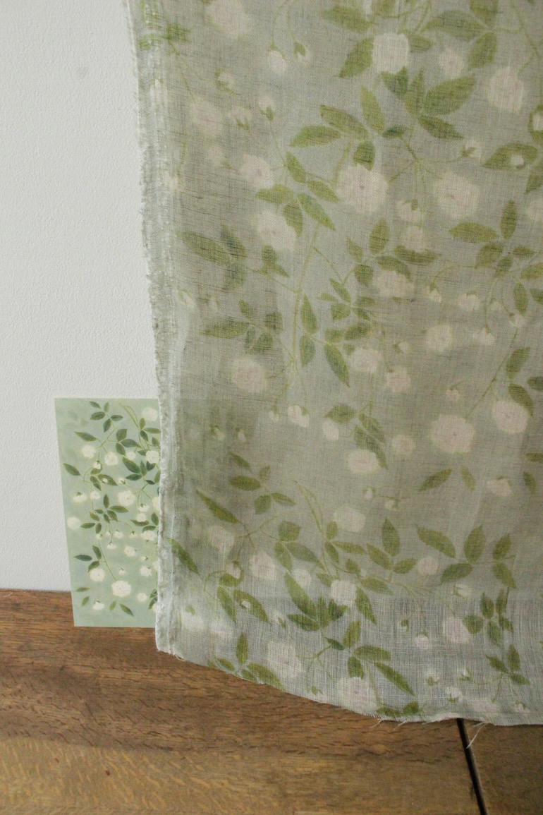 LINNET リネンガーゼプリント　<br />モッコウバラ　グラスグリ-ン