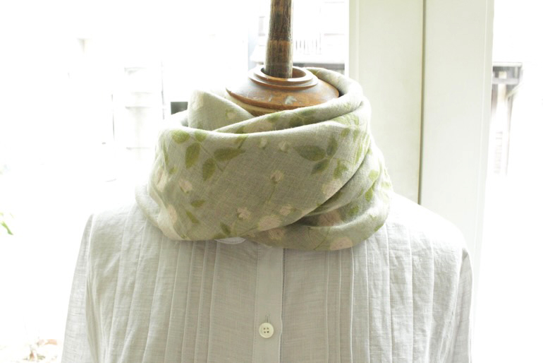 LINNET リネンガーゼプリント　<br />モッコウバラ　グラスグリ-ン