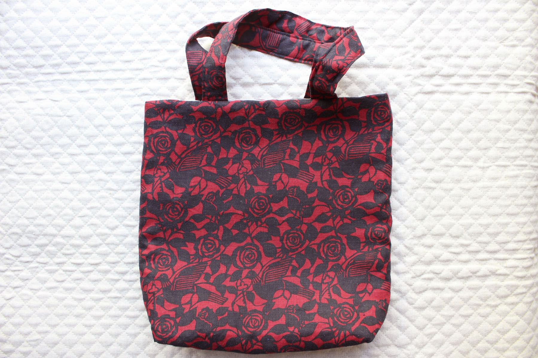 かたかけトートバック薔薇と鳩セット 赤×紺