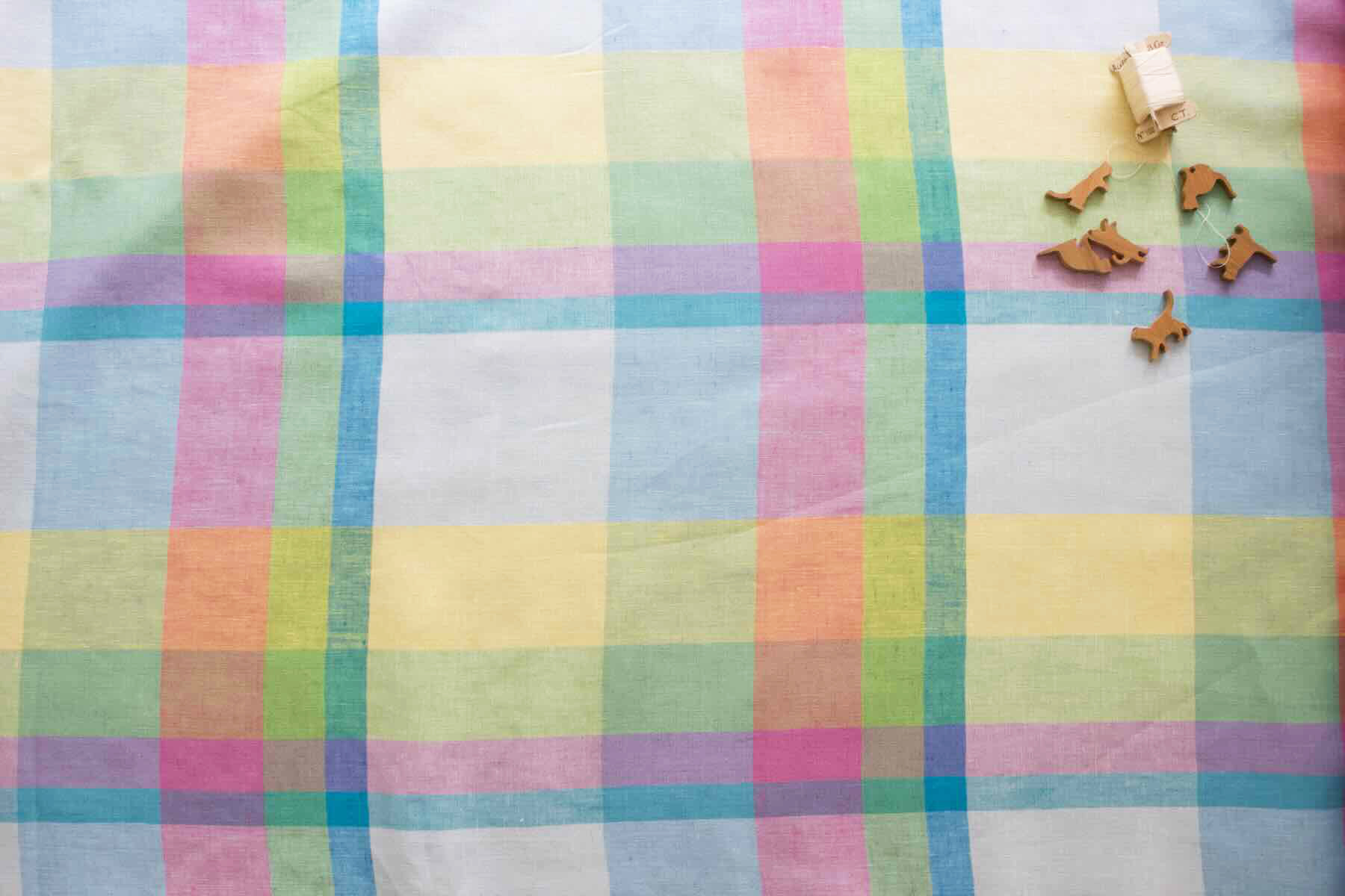 リネンラージチェック　ピンク ブルー<br />ピンク+水